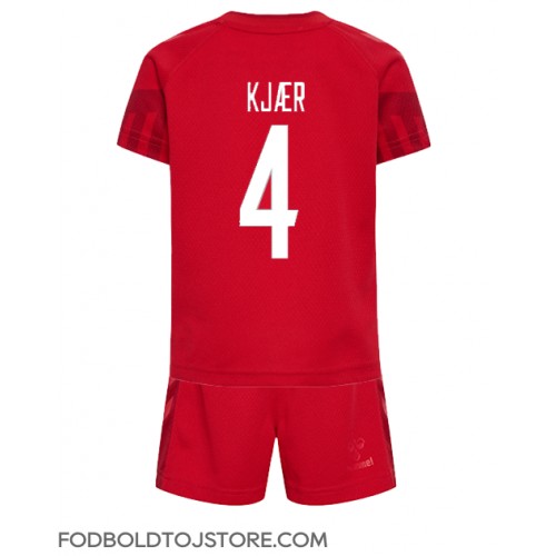 Danmark Simon Kjaer #4 Hjemmebanesæt Børn VM 2022 Kortærmet (+ Korte bukser)